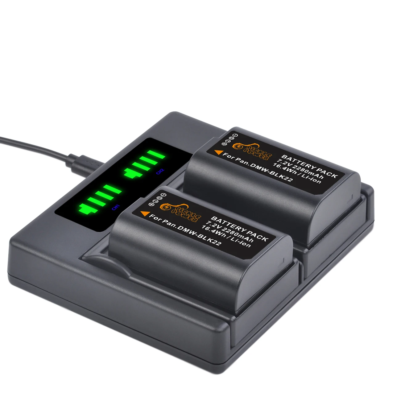 

Pickle Power 2280mAh DMW-BLK22 DMWBLK22 Battery and LED Display Dual Charger for Panasonic Lumix DC-S5, DC-S5KK Camera