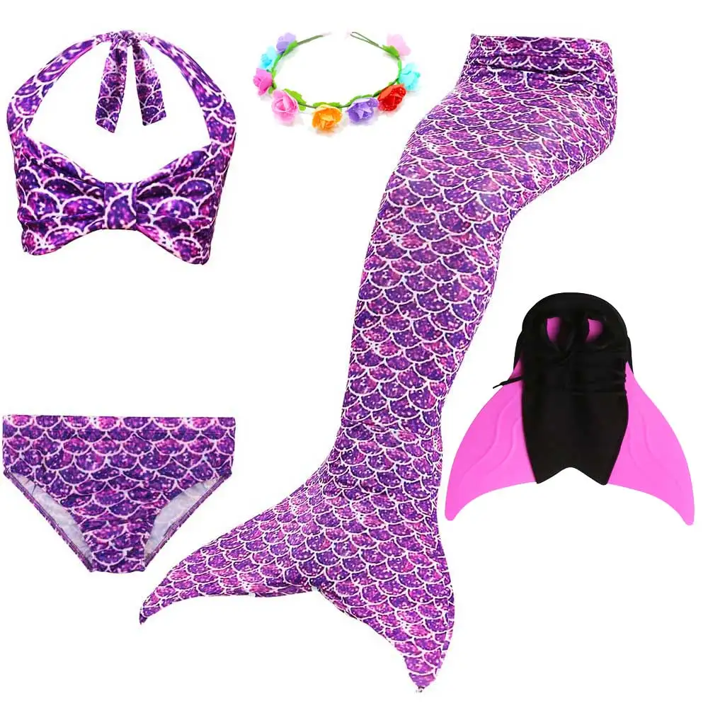 5pcs Set 6 Girls Walkable And Swimmable Mermaid Tail Swimsuit Cosplay Costume Kids Children Bikini And Sparkle Mermaid Swimtail - Цвет: 5pcs Set 6