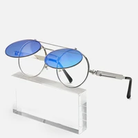 2021 classic vintage round gothic steampunk sunglasses men women fashion brand designer metal mirror flip lens sun glasses uv400