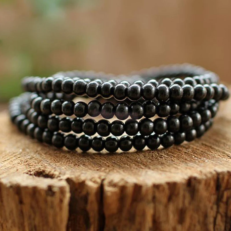 Черный Тибетский буддийские Бусы из сандалового дерева Будда 216 четки Мала