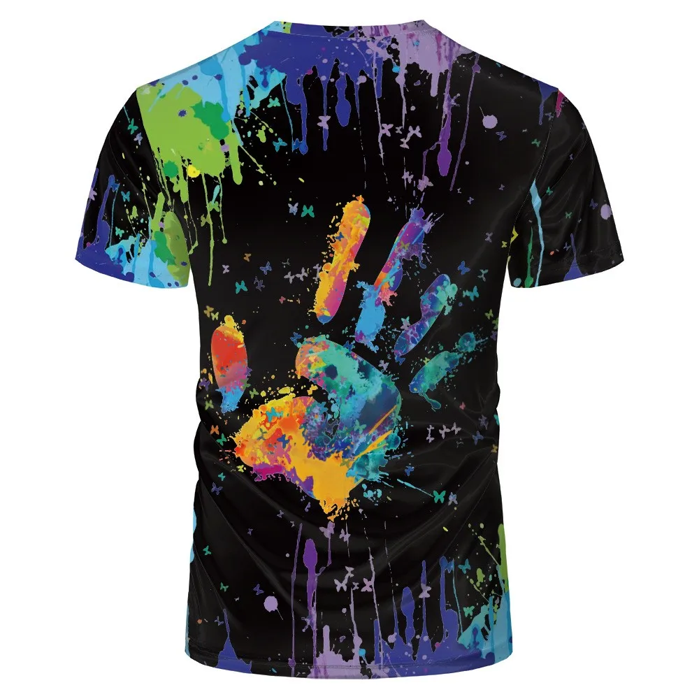 

2021 new summer art creative color handprint T-shirt 3D printing men's t-shirt clothing short-sleeved O-neck casual top