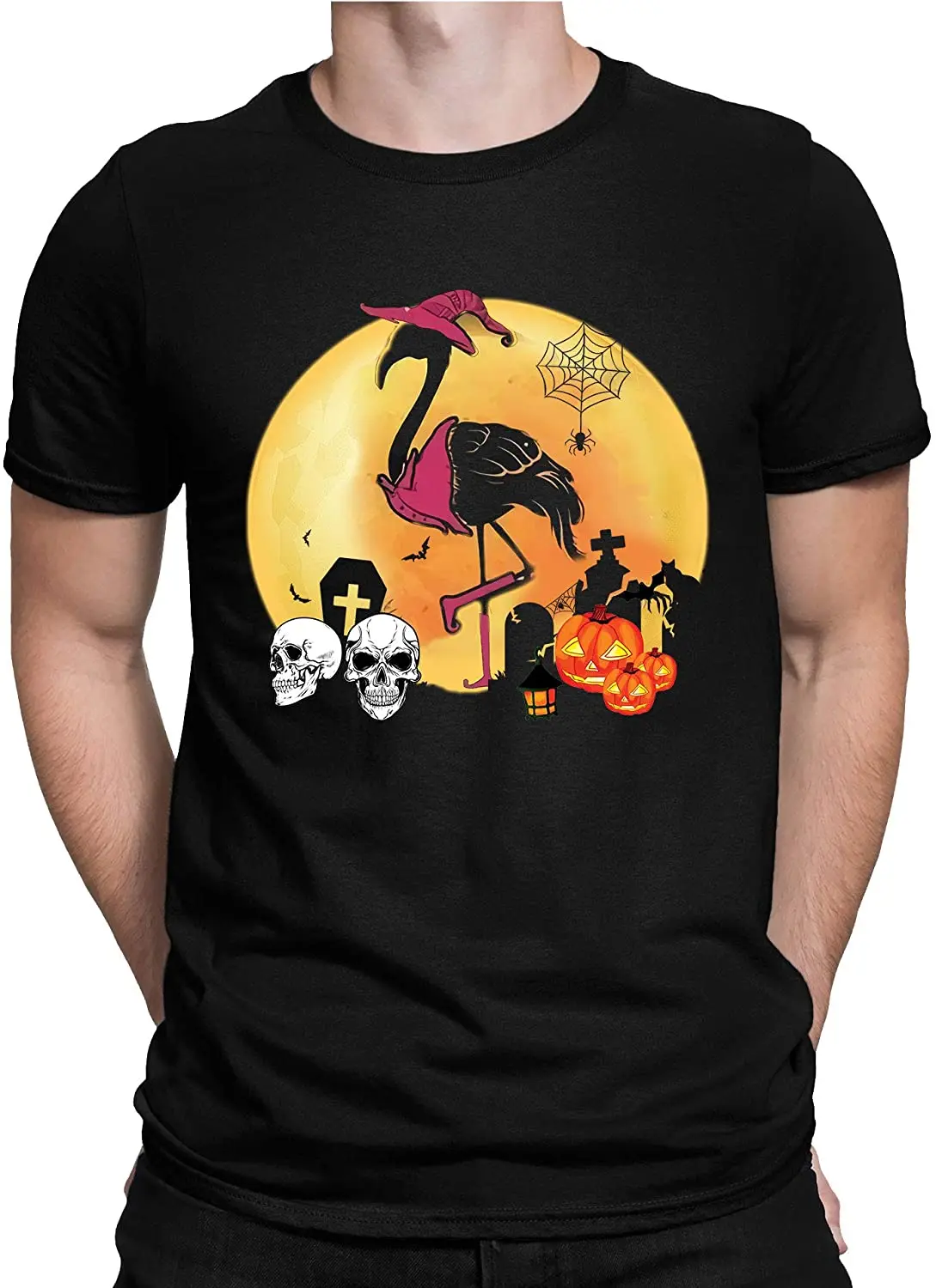 

Flamingo Skull Pumkpin Halloween T-Shirt New Arrivals Summer Cool Men Tee Breathable All Cotton Short Sleeve T Shirt
