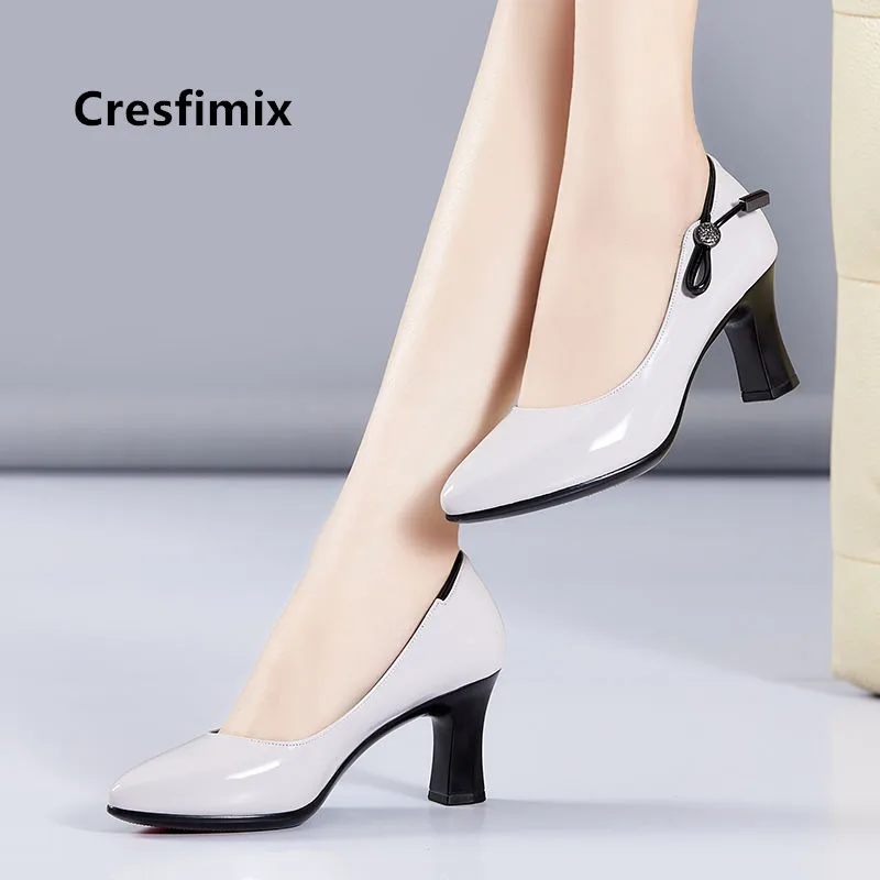

Cresfimix Women Fashion Sweet Black Patent Leather Slip on High Heel Shoes Ladies Classic Pink Stylish Shoes Party Shoes B5557