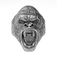 new fashionable mens jewelry ring orangutan head three dimensional detail carving roaring close up domineering return