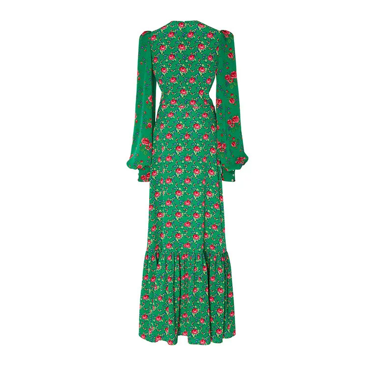 

European and American Round Neck Lantern Sleeve Printed Dress Summer 2021 New Female