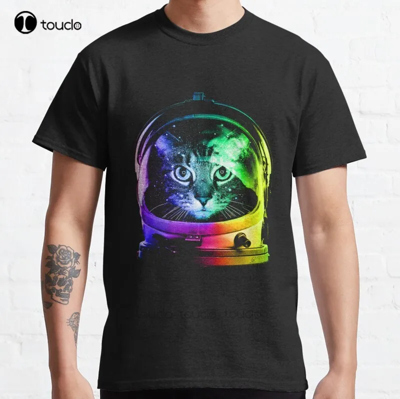 

Новая классическая Хлопковая мужская футболка с изображением астронавта кота