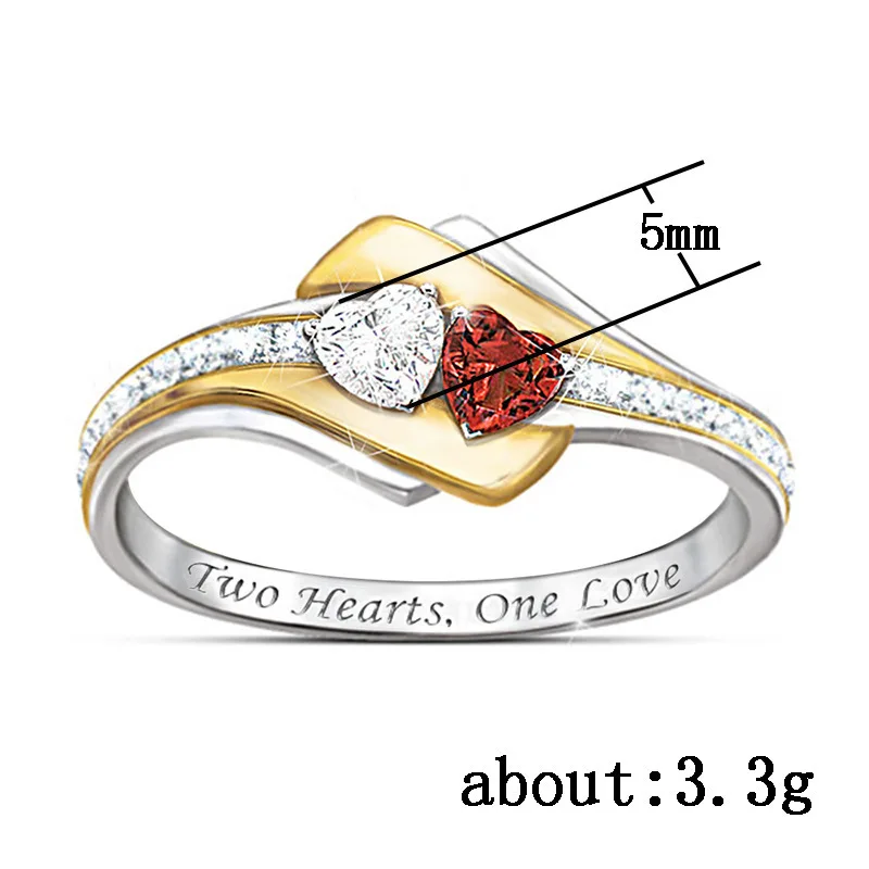 

Fashion geometric double love zircon luxury women's wedding engagement ring prom party jewelry lover gift wholesale