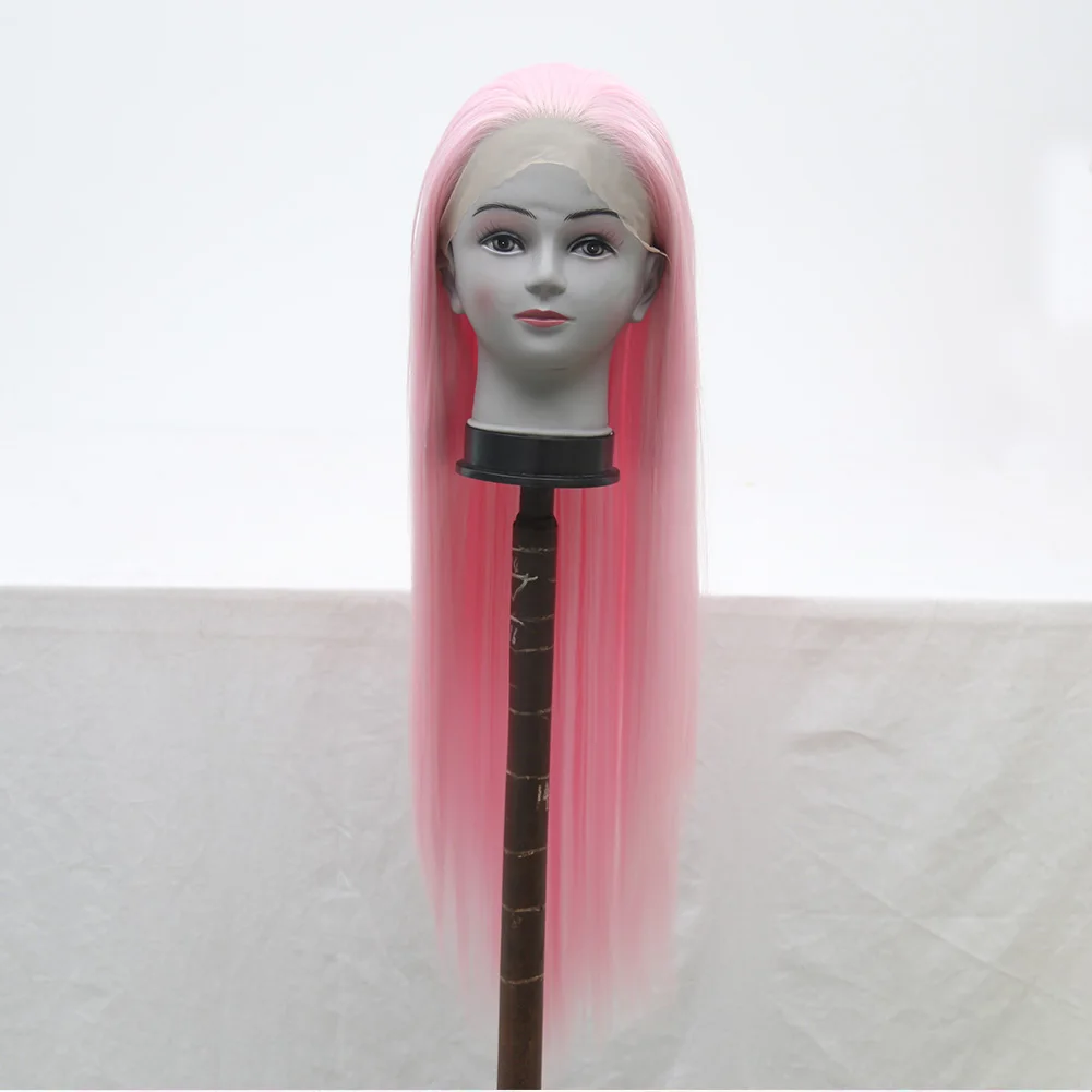 

Websterwigs Long Pink Silky Straight Wig Heat Resistant Fiber Hair Half Hand Tied Synthetic Lace Front Wigs for Women Cosplay