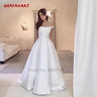 Свадебное платье с вырезом лодочкой, винтажное атласное платье-трапеция принцессы с открытыми плечами, платье невесты, 2022