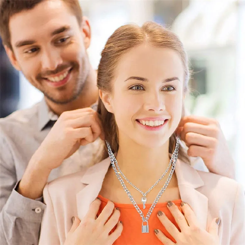 Ожерелье MissCyCy с многомерным дизайном из нержавеющей стали, замком в панковском стиле на цепочке для женщин и мужчин.