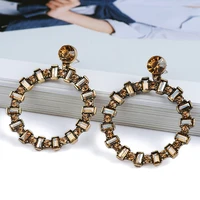vintage champagne western round big pendants earrings for women trend boucle crystal brincos holiday luxury jewelry accessories