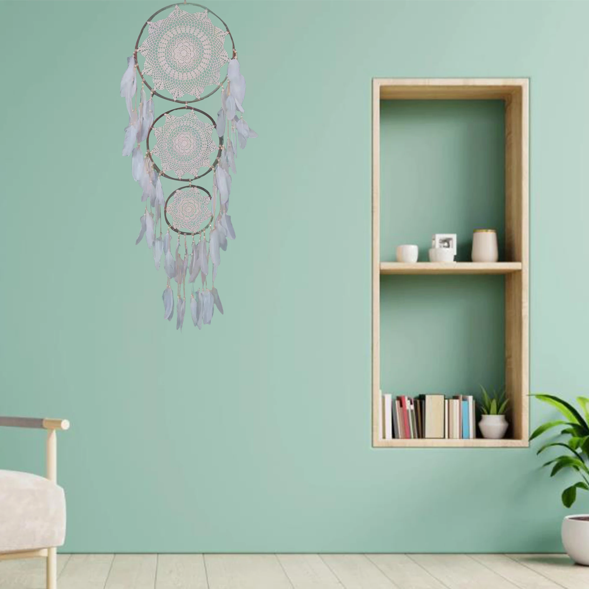 

Dream Catcher Feather Handwoven Bohemian Style Wall Hanging Decoration Indoor Wind Chimes Ornament Religious Mascot 2021