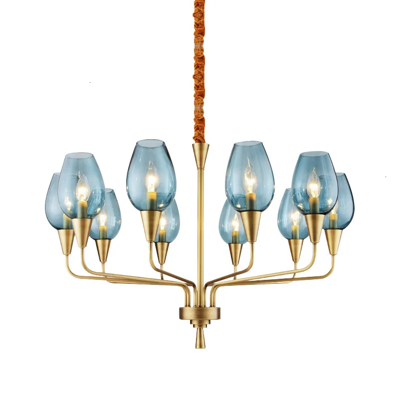 

Glass Chandelier Copper Candlestick E14 LED Bulbs European American Luxury Super Gold Free Shipping Living Room Study Bedroom