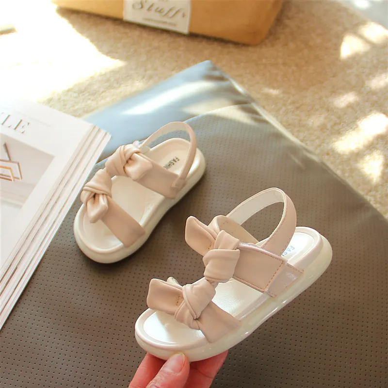 

Kids Sandals 2021 Summer Children Fashion Princess Flats Heels Baby Little Girls Brand Soft Shoes Toddler Dress Outside Bowtie