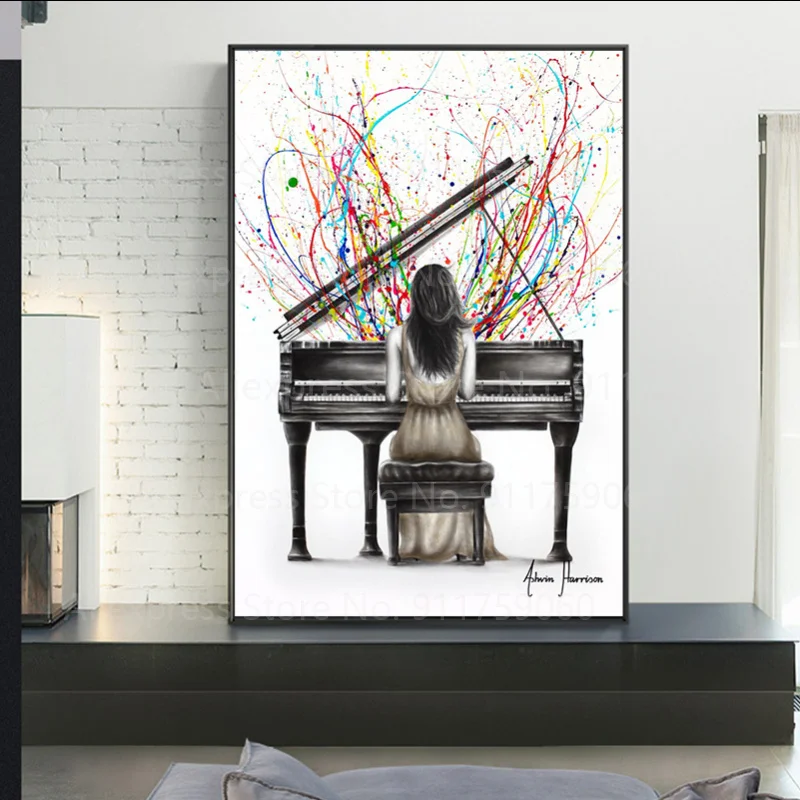 Цветной плакат для девушек и на пианино рисунок холсте настенные художественные