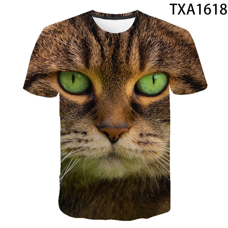 

Модные крутые футболки с 3D-принтом кота для мужчин, женщин, детей, хлопковые повседневные топы с коротким рукавом и принтом кота, футболки дл...