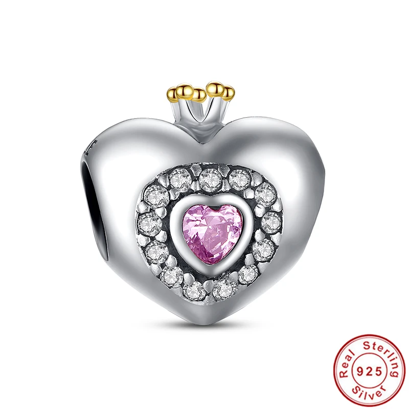 925 стерлингового серебра корона сердечными амулетами Розовый Камень CZ
