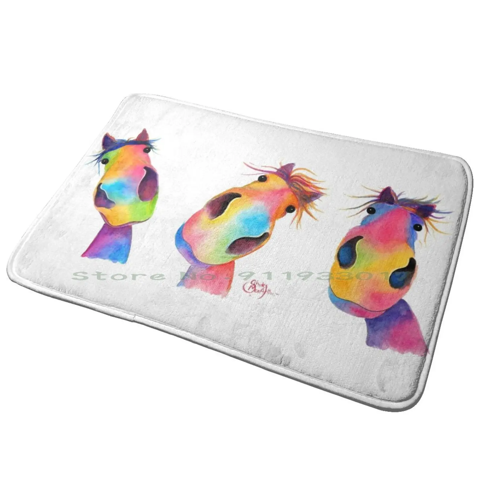 Коврик для входной двери с принтом лошадей счастливые лошади от Ширли Макартура