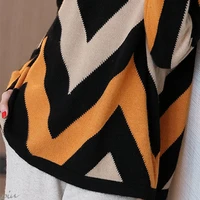 Womens Plus Size Knit Sweaters 2021 Winter Fashion Knitted Woollen Splicing Turtleneck Jumper Loose Lazy Jerseys Sweater Woman