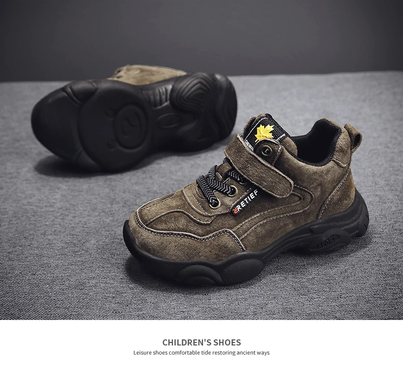 High quality leather outdoor sports boys shoes comfortable Velcro casual shoes