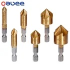 Набор зенкеров из быстрорежущей стали, 5 бороздок, 14 дюйма, шестигранный хвостовик, 90 градусов, для снятия фаски, 6-19 мм