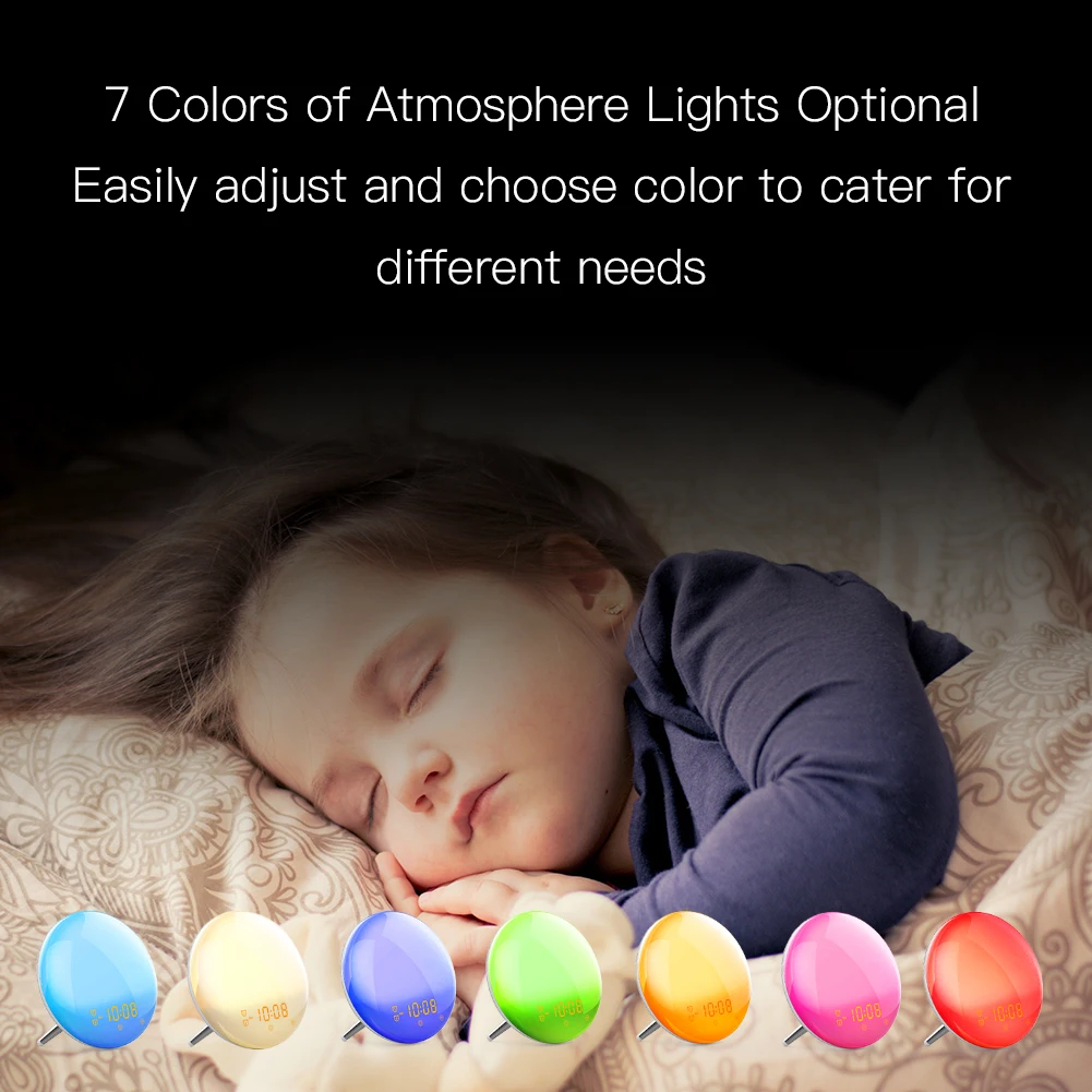WiFi Wake Up Smart Light Alarm Clock with 7 Colors Sunrise Sunset Simulation Tuya APP Control Works Alexa Google Home | Дом и сад
