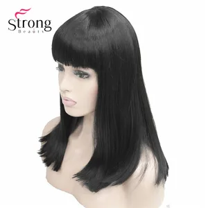 StrongBeauty Женские синтетические парики черныесветлые длинные прямые аккуратные волосы в стиле челки натуральные волосы