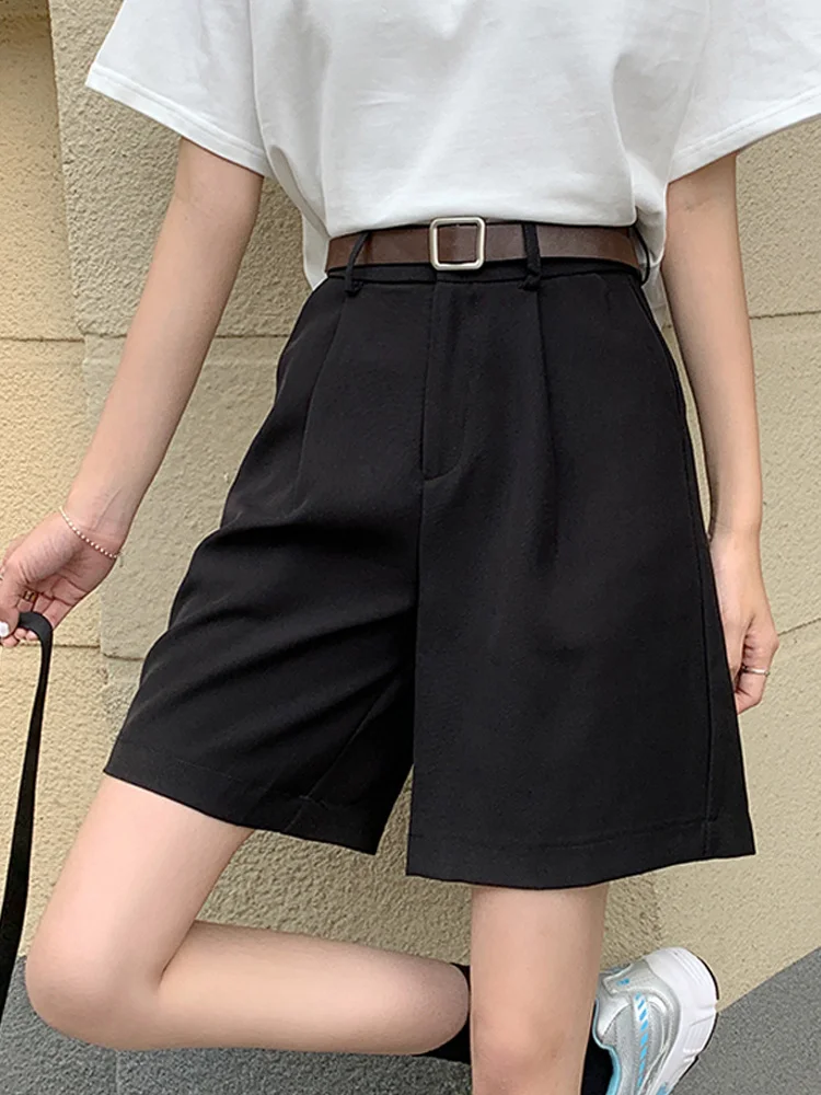 

Black Pants Women's Straight Tube Loose 2021 New Summer Thin High Waist Thin Wide Legs Short Pants Fashion