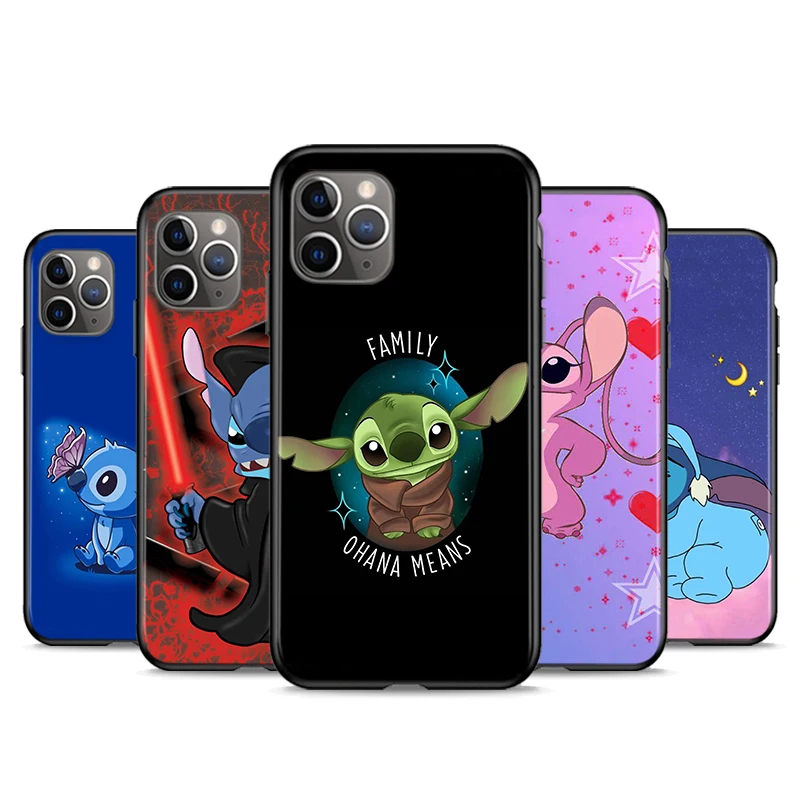 

Disney Stitch Art Phone Case For Apple iPhone 13 12 11 SE XS XR X 7 8 6 5 S mini Plus Pro MAX 2020 Black Soft TPU Cover