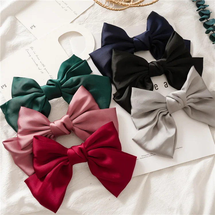 

Fashion girls Large SizeSolid color bow satin Barrettes Hair Claws womans Hair Band Accessories Headdress