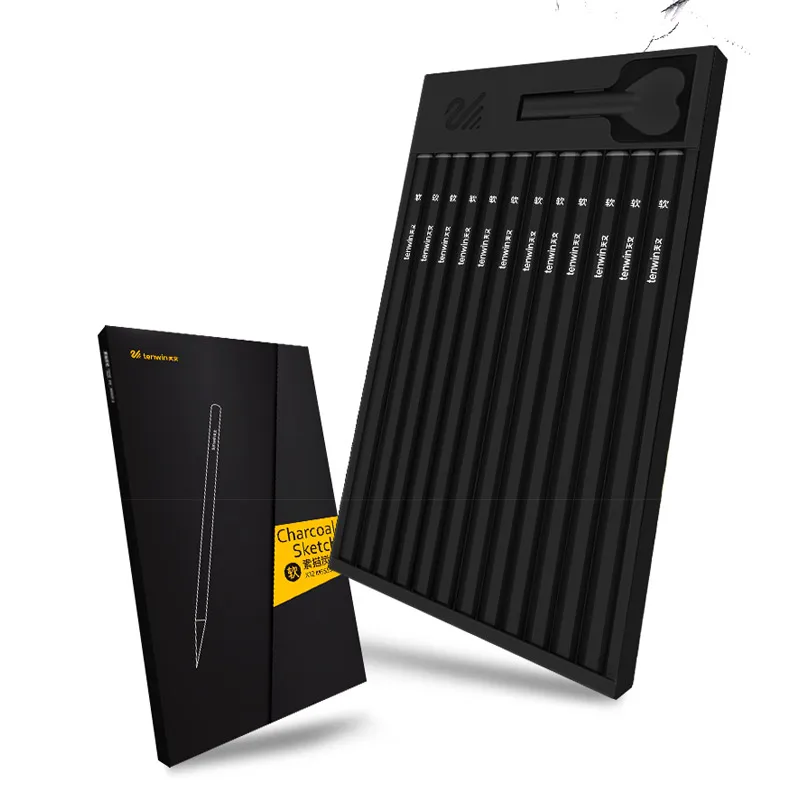 Tenwin 12 шт. черный карандаш для набросков мягкий/средний/твердый инструмент
