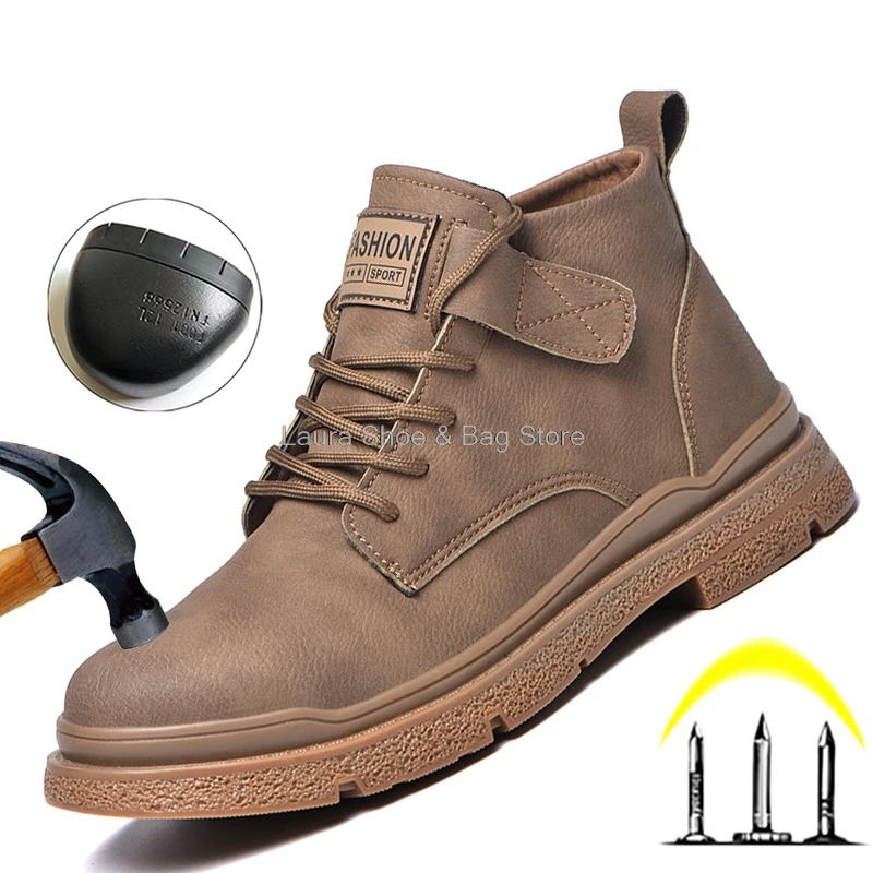 

Безопасная обувь мужские Ботильоны дышащие рабочие кроссовки со стальным носком промежуточная подошва из кевлара резиновая рабочая обувь ...