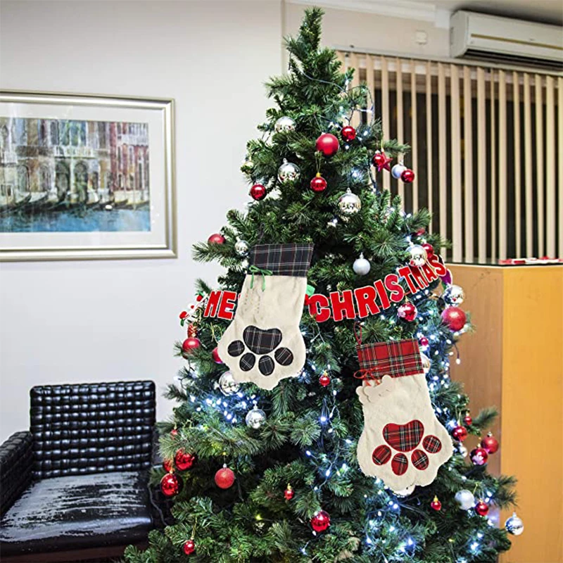 Лидер продаж чулки 4 цветов Рождественское украшение для дома плюшевая в клетку