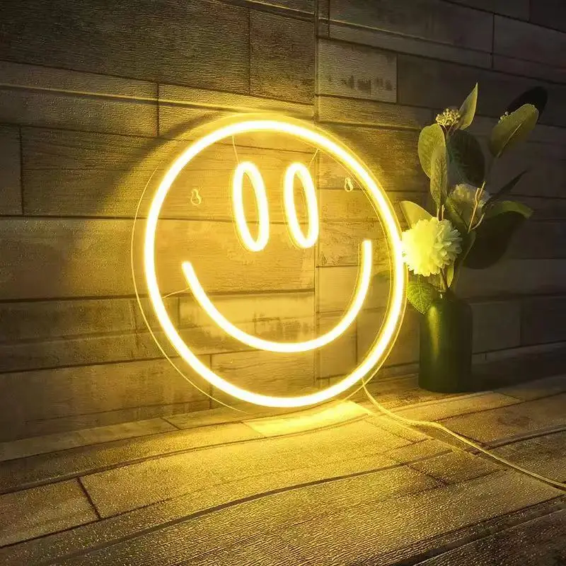 Custom Led smile face Neon Light Sign For Bar Pub Restaurant Brighten Brand Home Wall Party Decorative