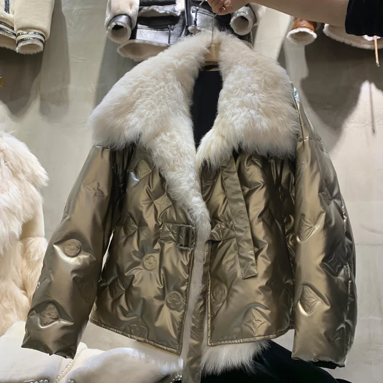 

2020 New Women Thick Duck Down Jacket Puffy Real Fox Fur Collar Letter Print Multicolour Warm coats