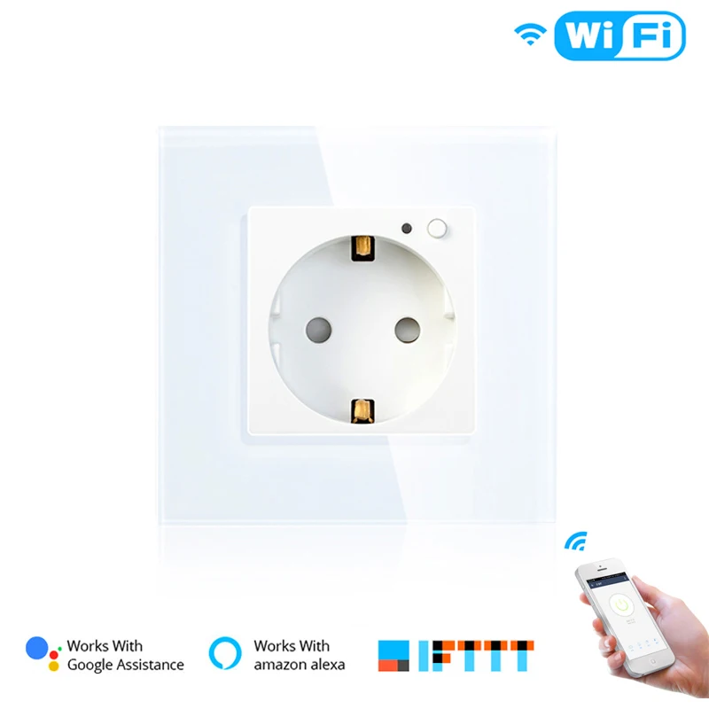 White ЕС WiFi умная настенная розетка 16А розетка стеклянная панель Gemany Smart Life/Tuya пульт дистанционного управления работает с Amazon Echo Alexa Google Home - Цвет: White