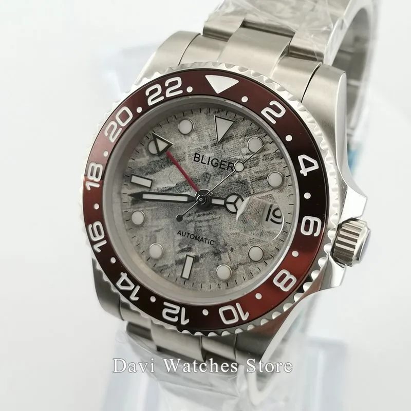 40 мм Bliger/стерильные Роскошные мужские часы красный GMT автоматические черные из
