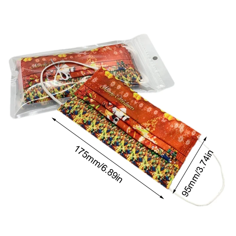 

50 Pcs Cartoon Christmas Element Print Disposable Masks Breathable Face Cover for Dust Protection Bandana Scarf Protect
