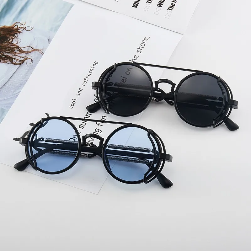2021 солнцезащитные очки в стиле панк стимпанк Ретро Мужские брендовые дизайнерские круглые очки панка изделия в готическом стиле женские му...