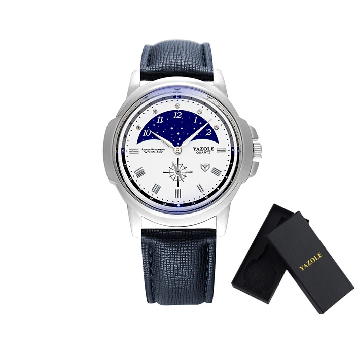 white blue YOZALE часы Мужские лучший бренд класса люкс 30 м Водонепроницаемые кожаные кварцевые часы для мужчин модные мужские часы с коробкой Relogio Masculino - Цвет: white blue