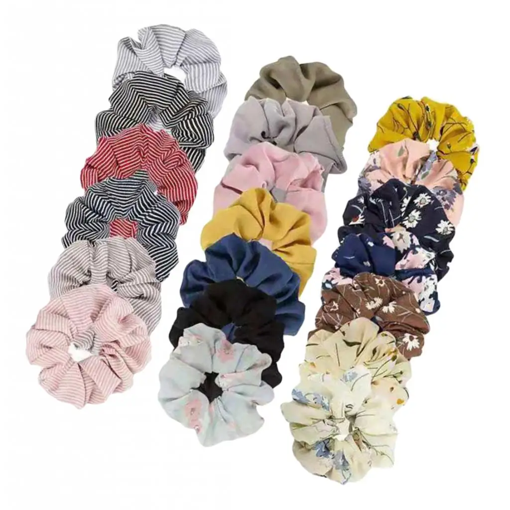 

20x Women Flower Solid Hair Scrunchies Rubber Hair Band Stretch Hair Ties