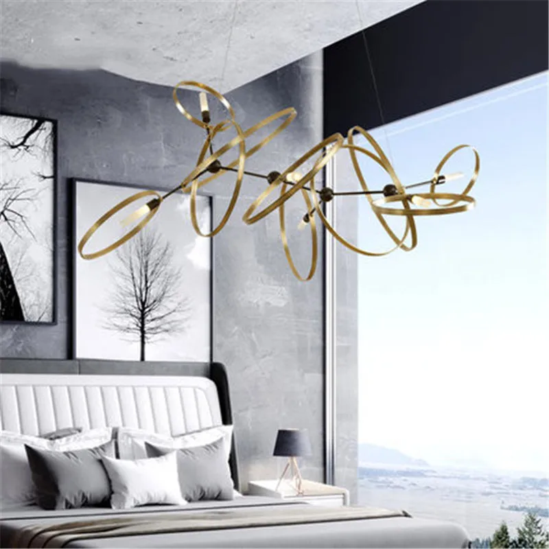 

Nordic creative metal ring chandelier simple post-modern living room bedroom dining room model room decorative lights