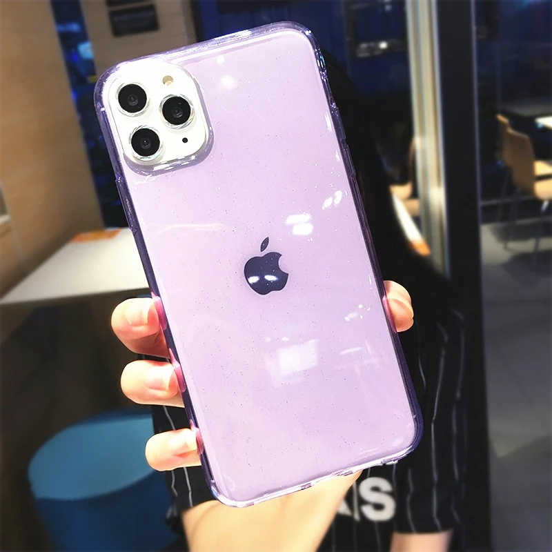 Однотонный чехол SUYACS с блестками для iPhone 12 11 Pro Max Mini XR XS 6 6S 7 8 Plus мягкий из ТПУ