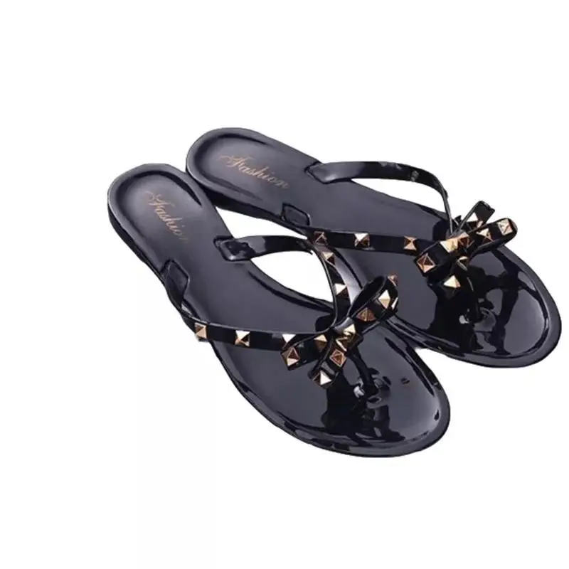 

2020 Fashion Woman Flip Flops Summer Shoes Cool Beach Rivets big bow flat sandals Brand jelly shoes sandals girls size 36-40