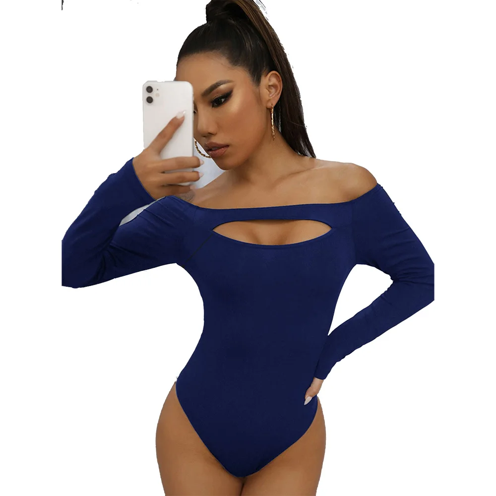 

Woman Elegant Low Neck Halter Bodysuit 2021 Spring Slim Fit Body Tops Clothing Female Solid Lantern Sleeve Backless Jumpsuit S-L