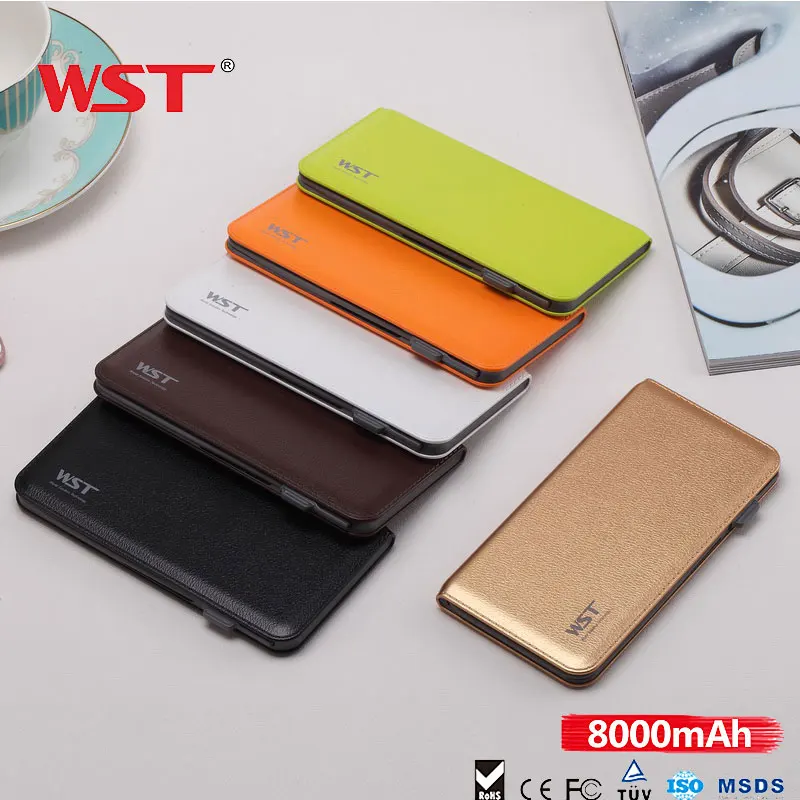 

New Quick Charge PowerBank 8000mAh Ultra Thin External Portable Battery With Built in Cable For IOS Android Caricatore Portatile