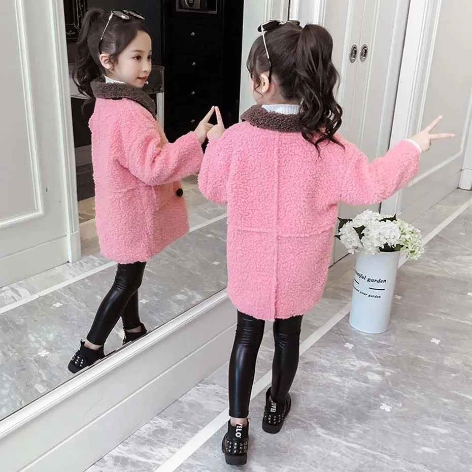 Новая куртка для девочек однотонные шерстяные пальто детская верхняя одежда с