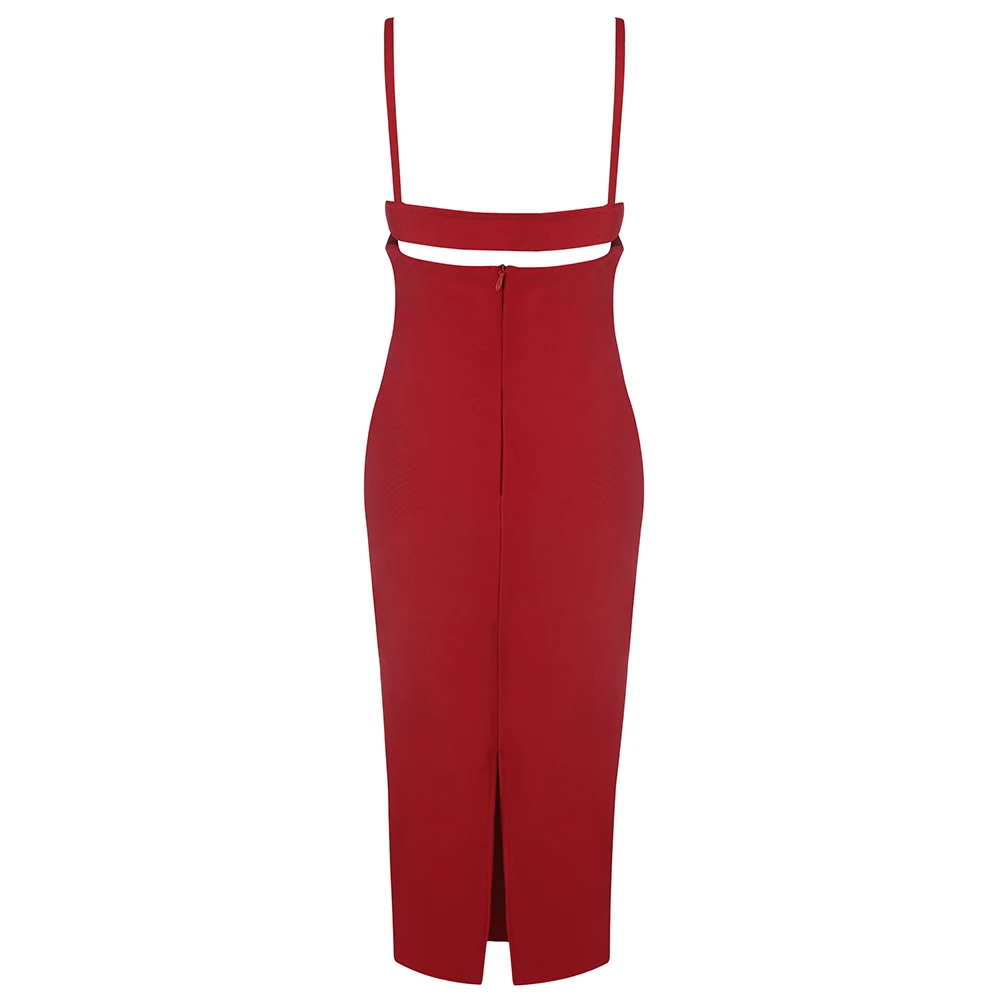 

Hot Women Summer Ladies Sexy Sleeveless Backless Split Red Midi Bodycon Bandage Dress 2021 Elegant Evening Party Club Dress