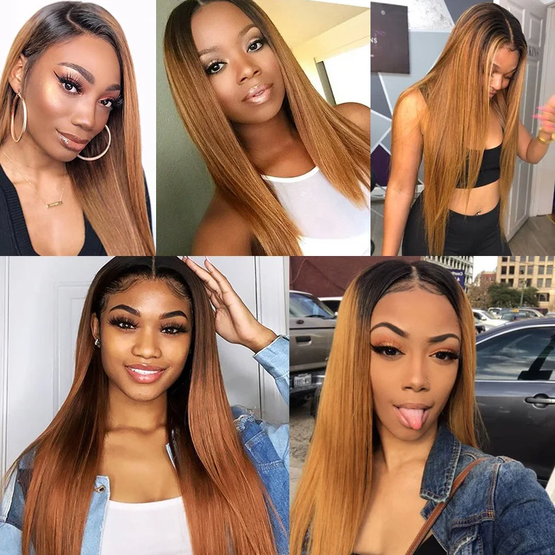 Пряди из перуанских прямых человеческих волос с эффектом омбре медовая