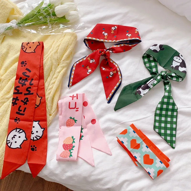 

2021 Print Ribbon Hair Scarf Girl Women Silk Headband Turban Ponytail Holder Hair band Long Scarves Fashion Hair Accessories